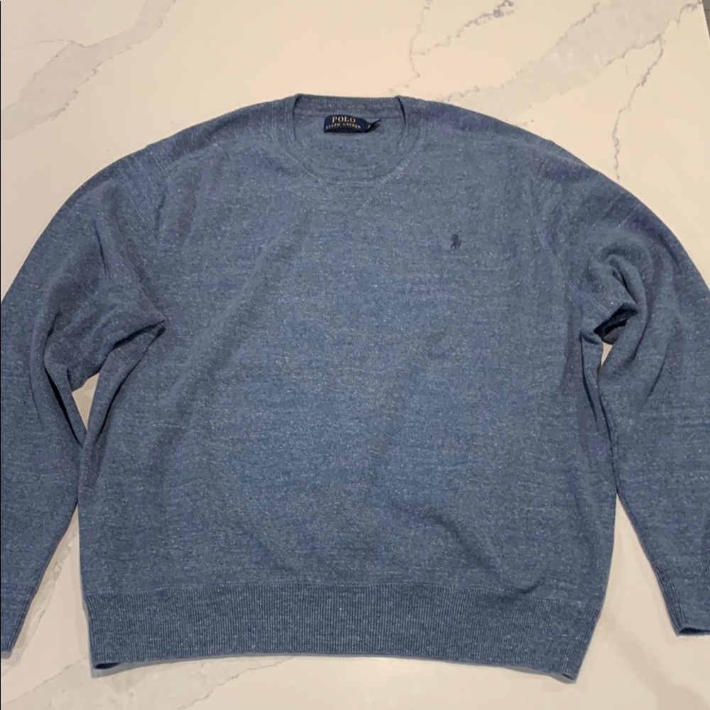 Polo Ralph Lauren Crew Neck Cotton Sweater Heather Blue XL Minimalist Preppy